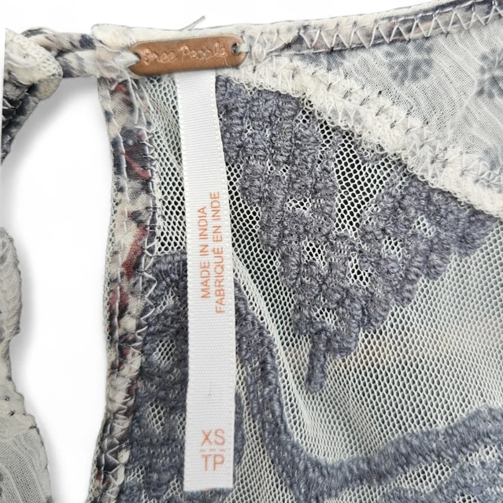 Free People Elsie Sheer Lace Boho Dress Midnight Garden Floral Mini, Size XS - Picture 10 of 10